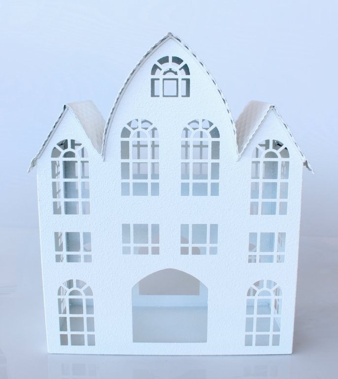 Extra Large White Metal House Candle Holder